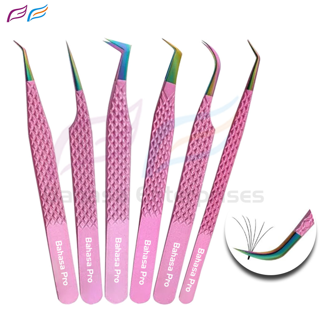 Pink Multi Point Lash Extension Tweezers Set